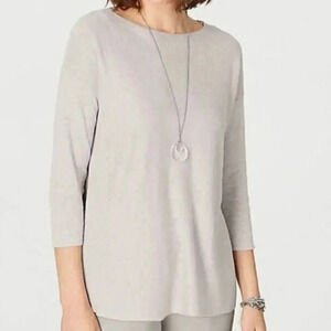 J. Jill Light Gray Linen Blend 3/4 Sleeve Top